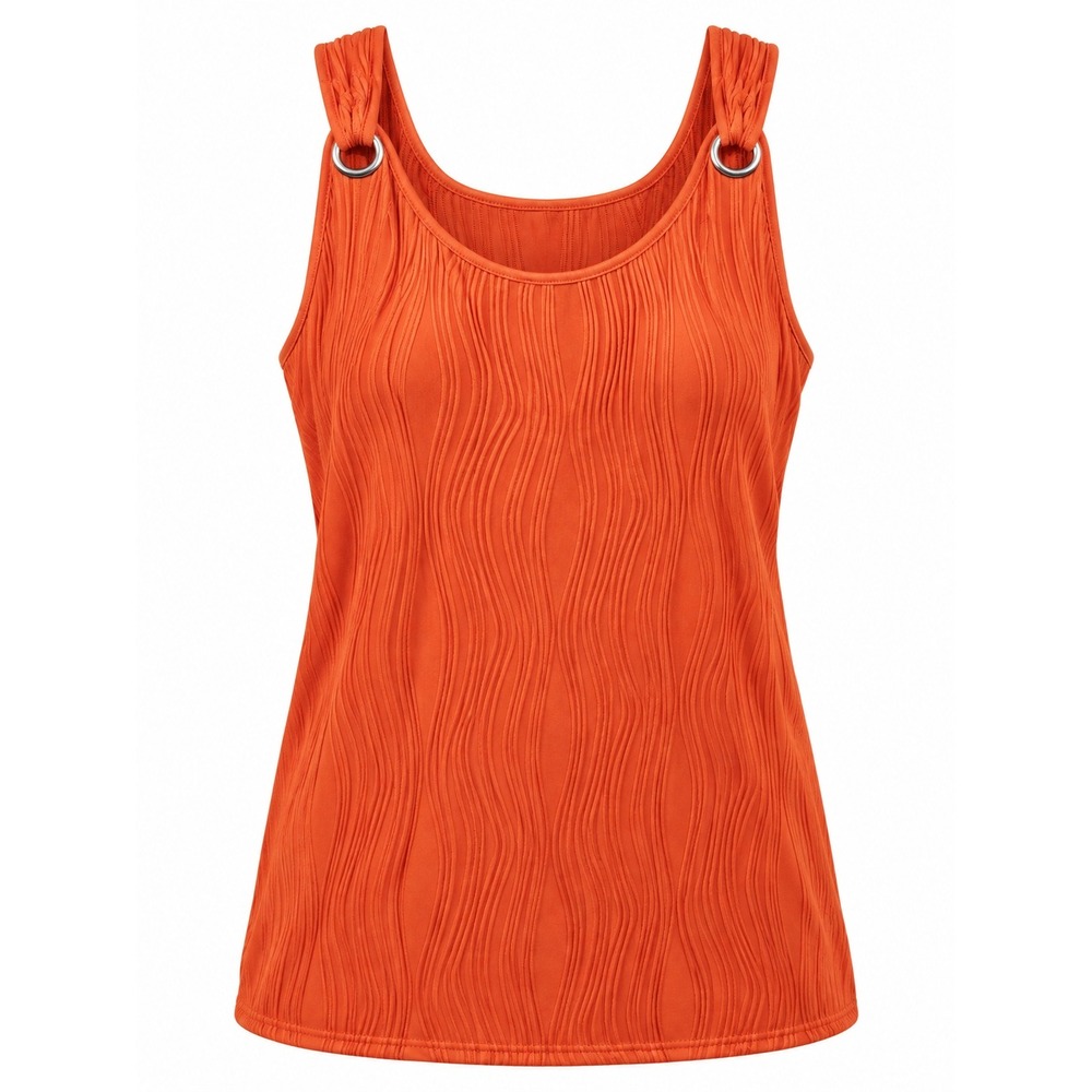 Women's XL Orange Textured Ring-Strap Sleeveless Tank Top